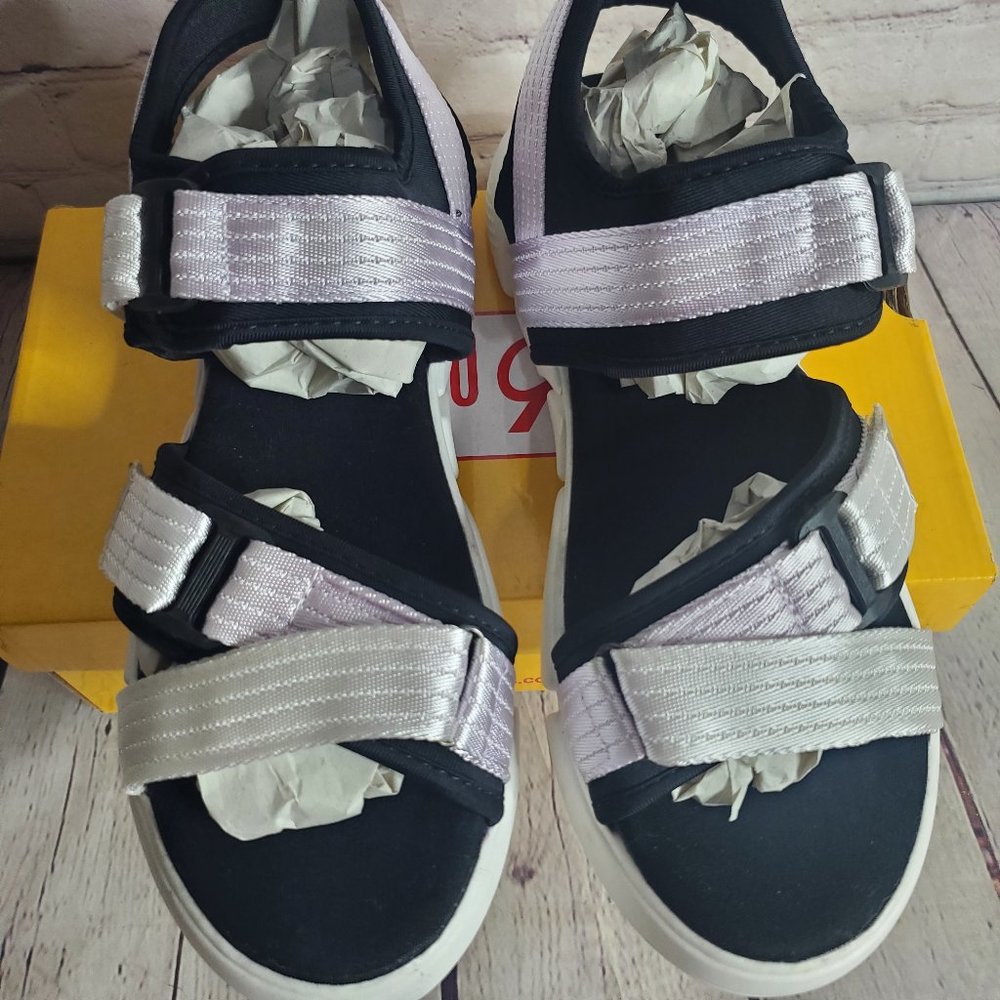 Rouge Black & White Velcro Adjustable Sandals